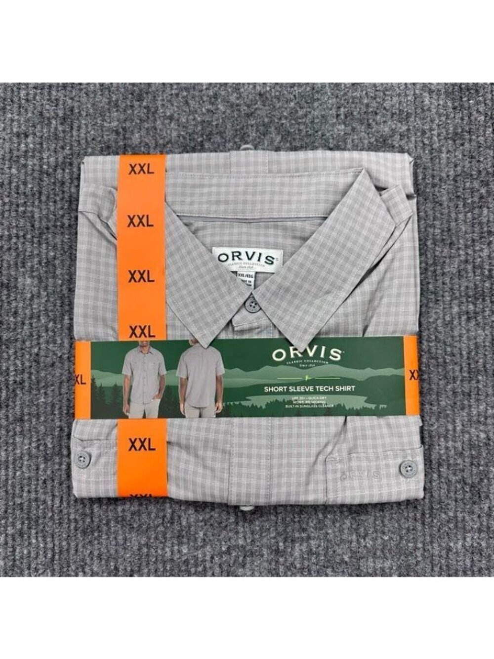 Orvis Short Sleeve Tech Shirt Button Up Plaid Quick Dry UPF 30 Mens size XXL NEW
